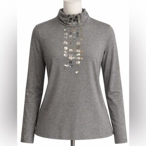 Akris Punto Gray Long Sleeve Top with Metallic Details